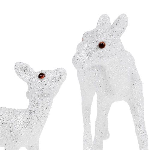 Floristik24 Cerf au faon 10cm blanc avec mica