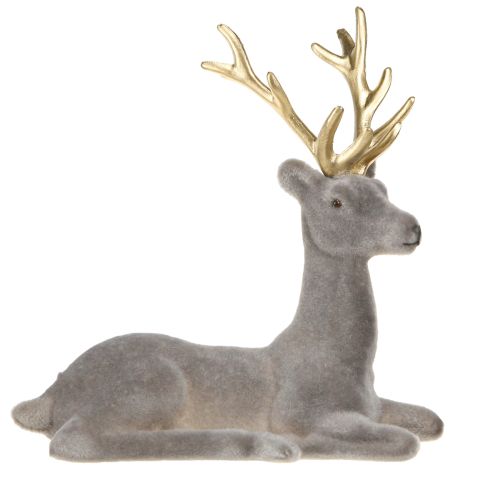 Floristik24 Décoration cerf assis floqué gris or 15×6×15,5cm