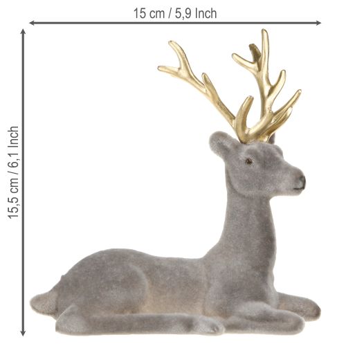 Article Décoration cerf assis floqué gris or 15×6×15,5cm