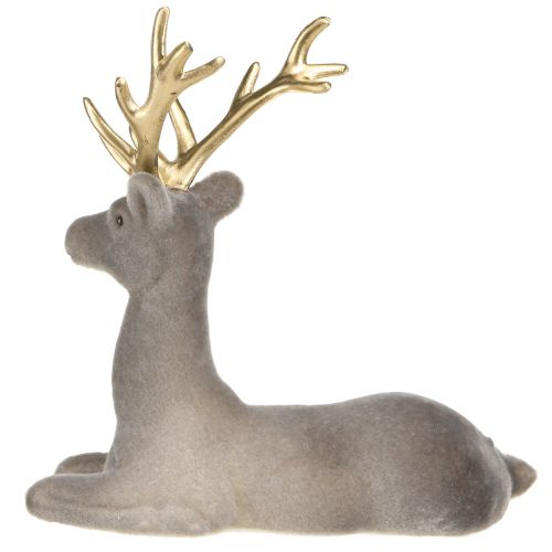 Article Décoration cerf assis floqué gris or 15×6×15,5cm