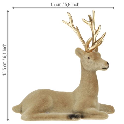 Article Décoration cerf assis floqué marron clair 15×6×15,5cm
