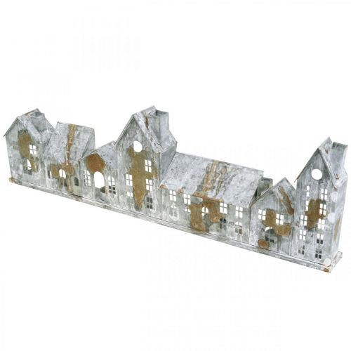 Maisons lumineuses, décorations de fenêtre, lanternes argentées, lanterne en métal aspect antique, L 67,5 cm x H 20 cm | Floristik24.be