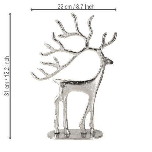Article Décoration renne figurine cerf métal argenté H31cm