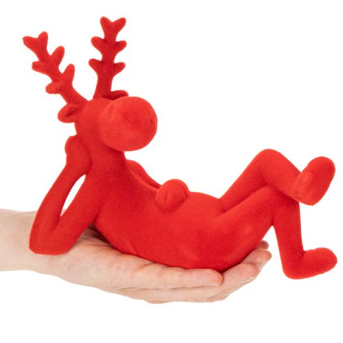 Figurine décorative de renne rouge couché, design moderne, 24 cm, lot de 2 | Floristik24.be