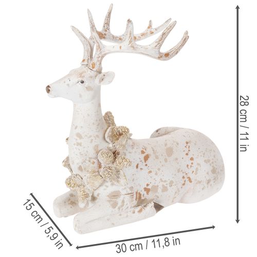 Figurine décorative représentant un cerf assis avec des bois, 30 cm | Floristik24.be