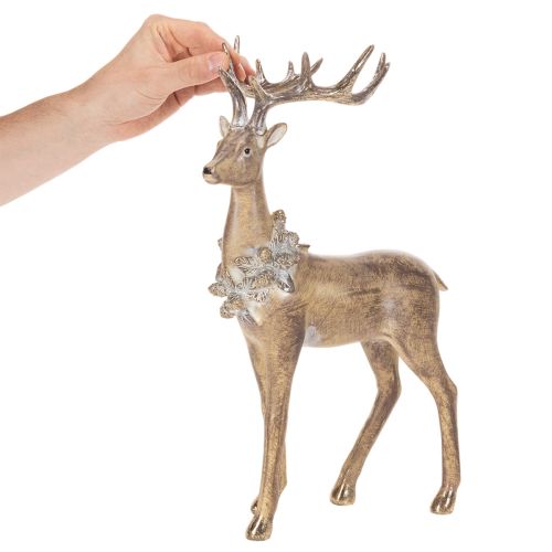 Figurine décorative représentant un cerf debout avec des bois et des pommes de pin, 41 cm | Floristik24.be