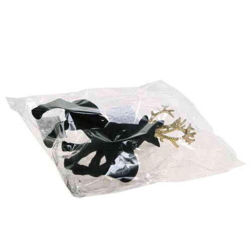 Article Cerf décoratif floqué noir, doré 20cm 2pcs