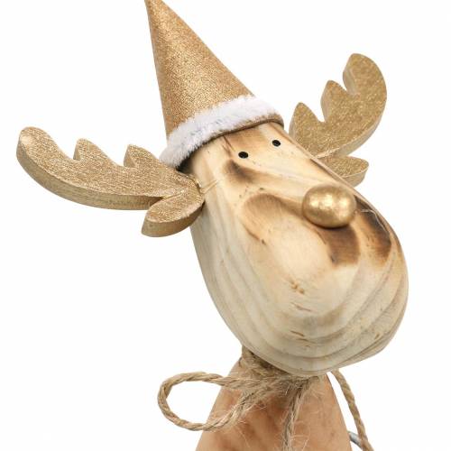 Article Branche naturelle de renne avec sapin naturel, Doré H27cm