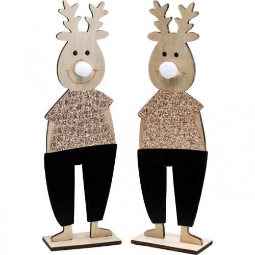 Floristik24 Figurine décorative en bois renne debout Noël 12×6.5cm H45cm 2pcs