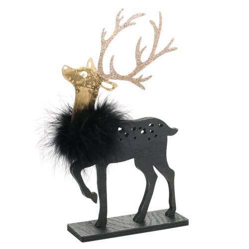 Renne avec plumes et paillettes noir, doré 29 × 18cm 2pcs