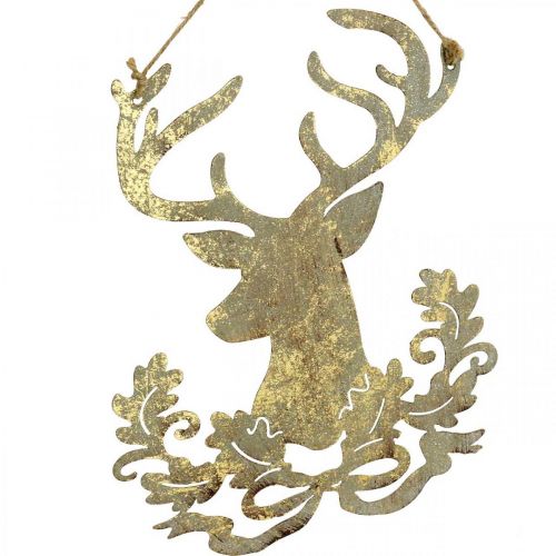 Floristik24 Renne à suspendre, décoration de Noël, tête de cerf, pendentif en métal doré aspect antique H23cm 2 pièces