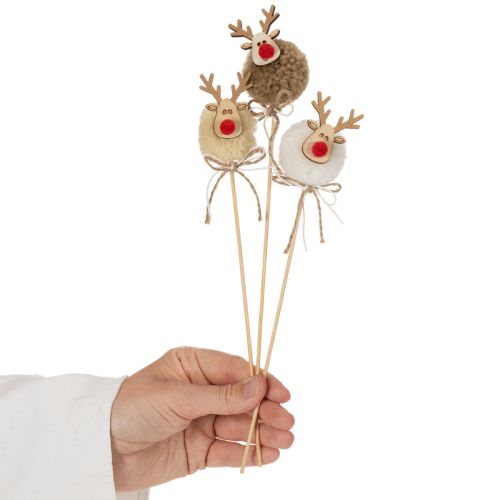 Figurines décoratives de rennes avec pompons, pinces à linge de Noël, 24 cm, lot de 12 | Floristik24.be