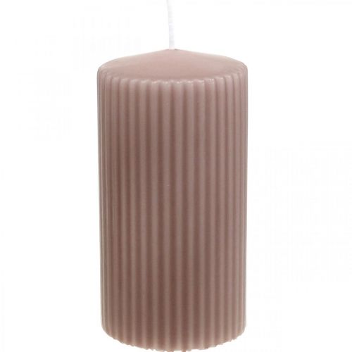Floristik24 Bougies piliers bougie rainurée vieux rose 70/130mm 4 pcs