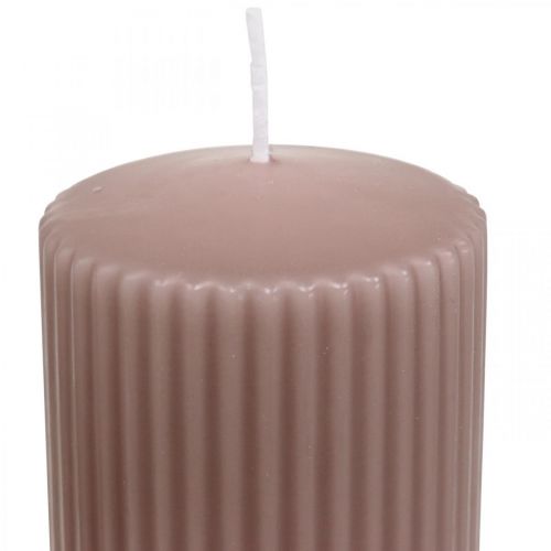 Floristik24 Bougies piliers bougie rainurée vieux rose 70/130mm 4 pcs