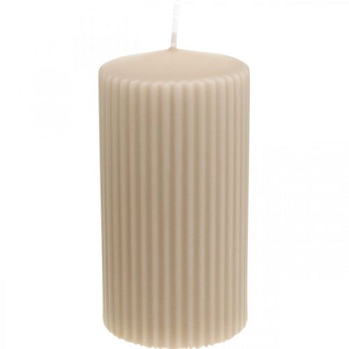 Floristik24 Bougies piliers bougie rainurée beige 70/130mm 4 pcs