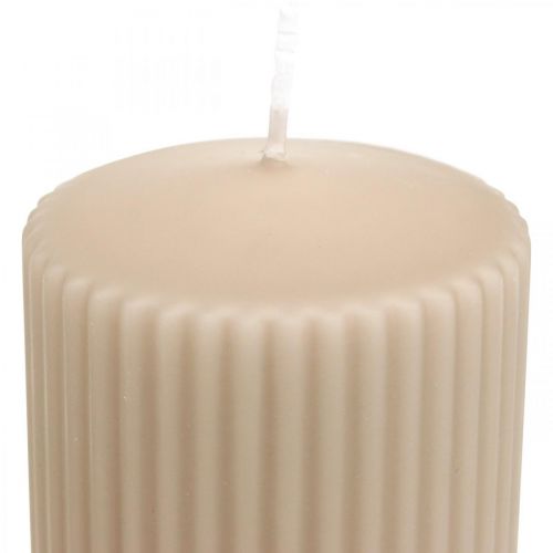 Floristik24 Bougies piliers bougie rainurée beige 70/130mm 4 pcs