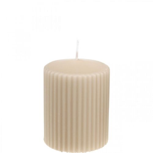Floristik24 Bougies piliers bougie rainurée beige 70/90mm 4 pcs