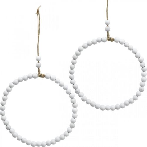Bague décorative en bois, décoration printanière, bague avec perles, mariage blanc Ø19cm 4pcs