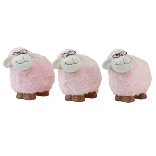 Mouton rose avec lunettes et fourrure céramique 10,5×5,5×9cm 3pcs