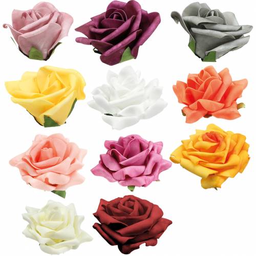 Rose en mousse Ø10cm différentes couleurs 8pcs