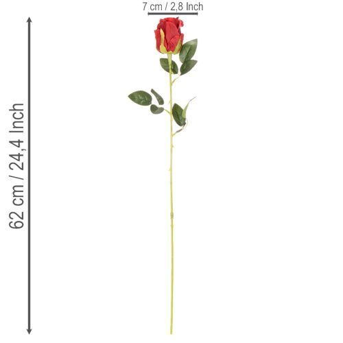 Rose artificielle à longue tige, fleur artificielle rouge, 62 cm, lot de 12 | Floristik24.be