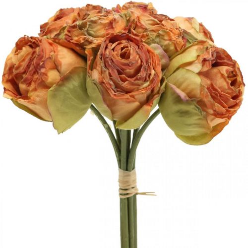 Floristik24 Bouquet de roses, fleurs en soie, roses artificielles orange, aspect antique L23cm 8 pcs