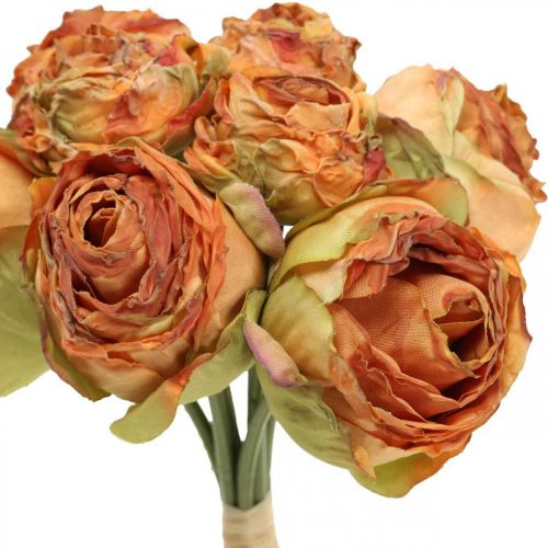 Floristik24 Bouquet de roses, fleurs en soie, roses artificielles orange, aspect antique L23cm 8 pcs