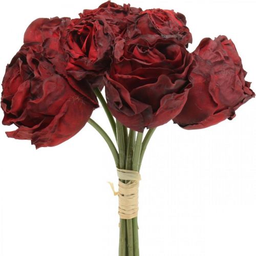 Article Roses artificielles rouges, fleurs en soie, bouquet de roses L23cm 8pcs