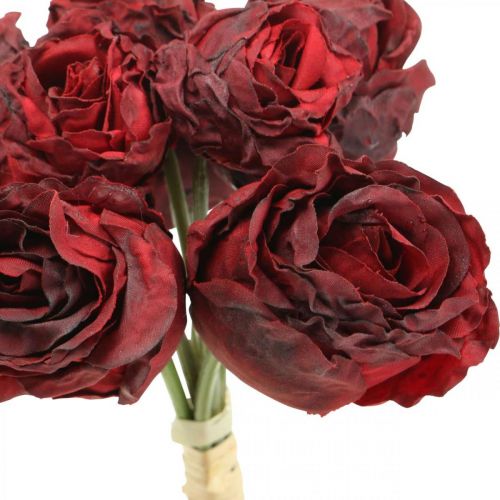 Article Roses artificielles rouges, fleurs en soie, bouquet de roses L23cm 8pcs