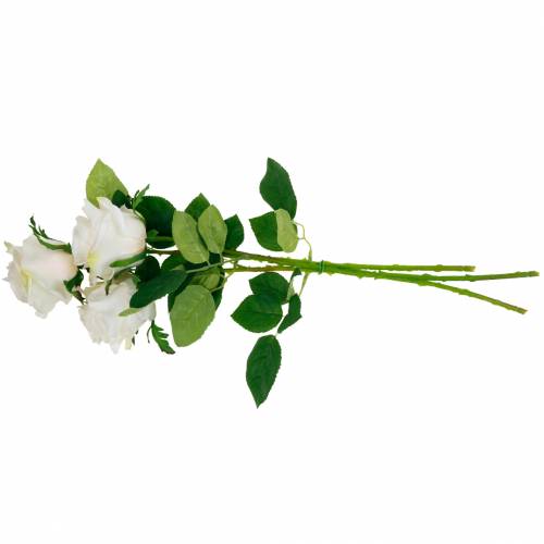 Floristik24 Rose Blanche sur une Tige Fleur de Soie Rose Artificielle 3pcs