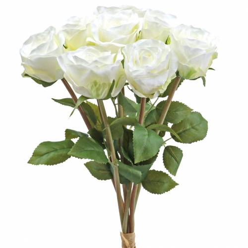 Floristik24 Fleurs décoratives en soie roses en bouquet crème 36cm 8 pcs