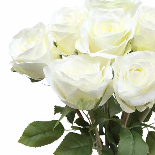 Article Fleurs décoratives en soie roses en bouquet crème 36cm 8 pcs