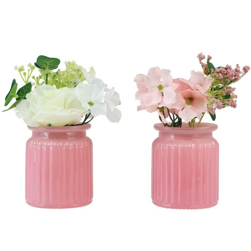 Floristik24 Rose artificielle en pot en verre rose blanc H16cm 2pcs