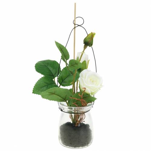 Article Rose dans le verre blanc H23cm