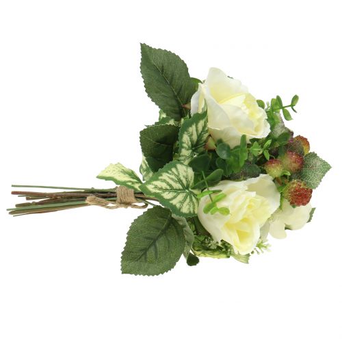 Floristik24 Bouquet de roses / hortensia blanc aux baies 31cm