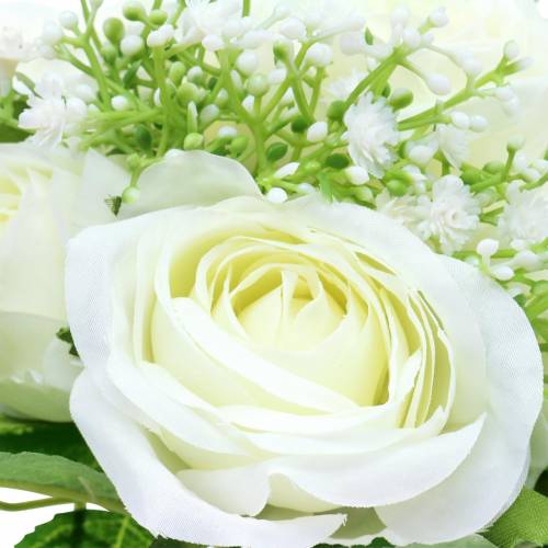 Floristik24 Bouquet de roses avec gypsophile blanc 26cm