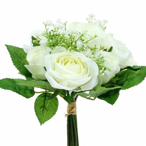 Floristik24 Bouquet de roses avec gypsophile blanc 26cm