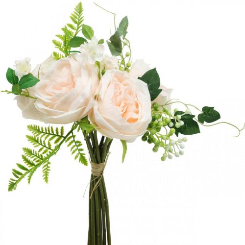 Floristik24 Bouquet de roses artificielles, bouquet de fleurs en soie, roses en bouquet, bouquet de roses artificielles rose L28cm