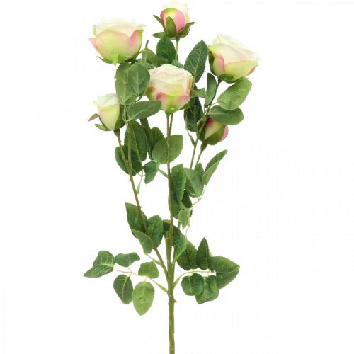 Branche de rose, roses en soie, branche artificielle rose, crème L66cm Ø3/5cm