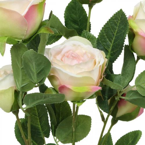 Article Branche de rose, roses en soie, branche artificielle rose, crème L66cm Ø3/5cm