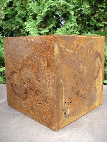 Floristik24 Cube baroque en métal rouillé, 36 cm x 36 cm