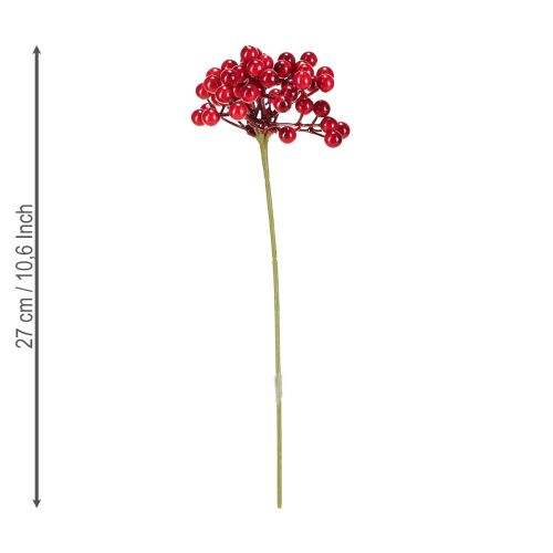 Article Décoration de Noël aux baies rouges, branche de 27 cm, bouquet de 3 pièces