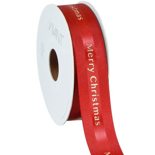Floristik24 Ruban de Noël rouge avec inscription dorée &quot;Joyeux Noël&quot;, largeur 25 mm, longueur 20 m