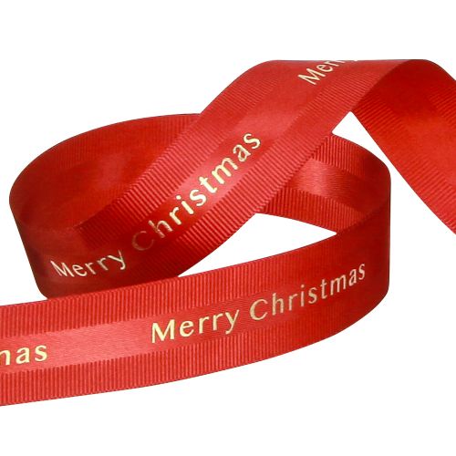 Article Ruban de Noël rouge avec inscription dorée "Joyeux Noël", largeur 25 mm, longueur 20 m