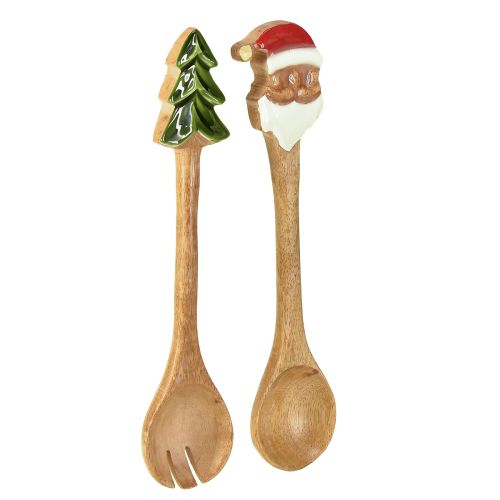 Couverts à salade en bois pour Noël 28 cm lot de 2