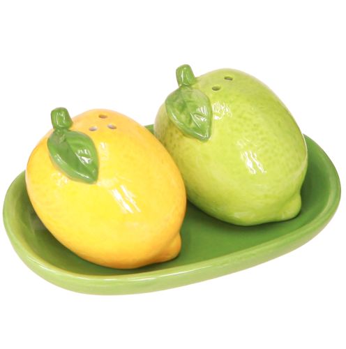 Article Salière et poivrière en céramique décor citron vert 13×8cm