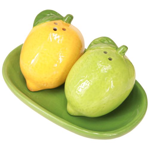 Article Salière et poivrière en céramique décor citron vert 13×8cm