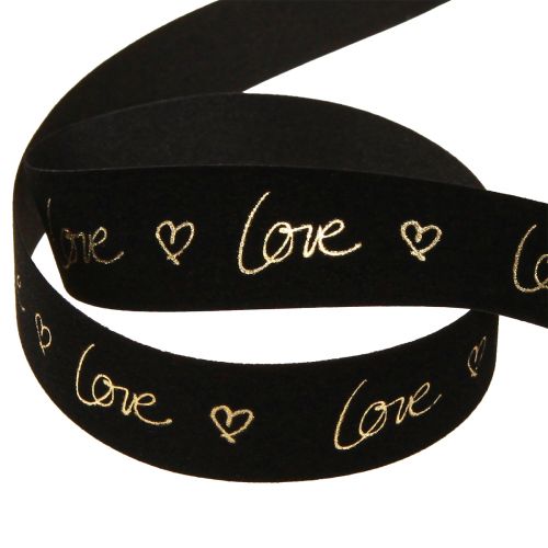 Article Ruban velours Amour ruban de deuil coeurs or noir 25mm 18m