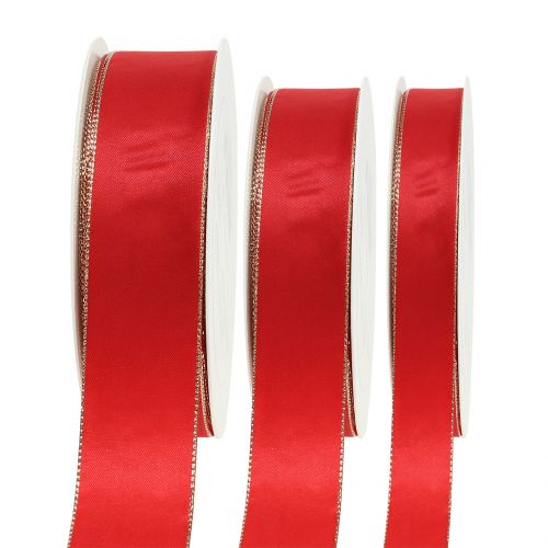 Ruban satin rouge bord doré 40m