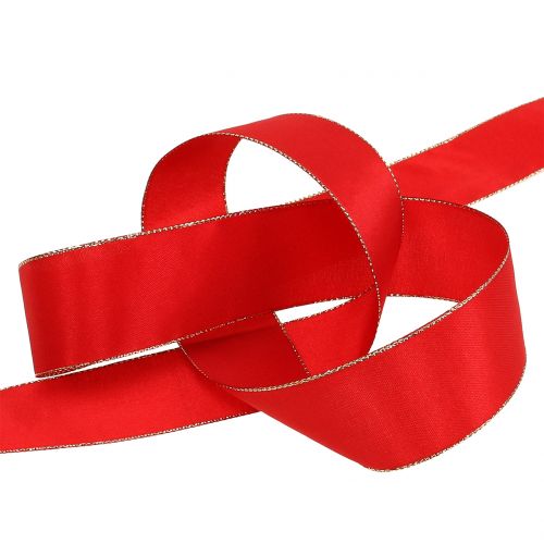 Article Ruban satin rouge bord doré 40m